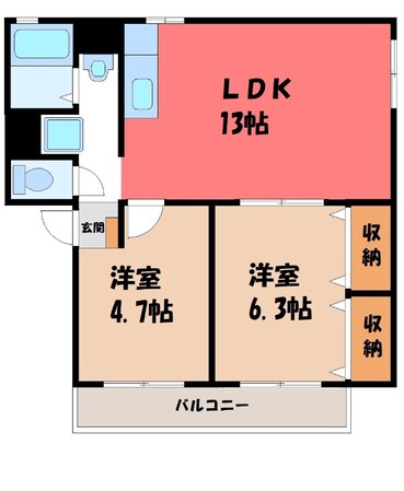 石橋駅 徒歩7分 2階の物件間取画像